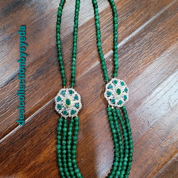 NATURAL 4 STRAND GREEN EMERALD ROUND BEADS NECKLAC - Picture 5 of 10